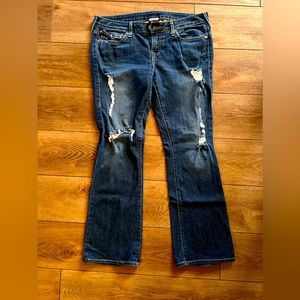 True Religion World Tour “Becky” Jeans, Blue, Distressed, Size 32